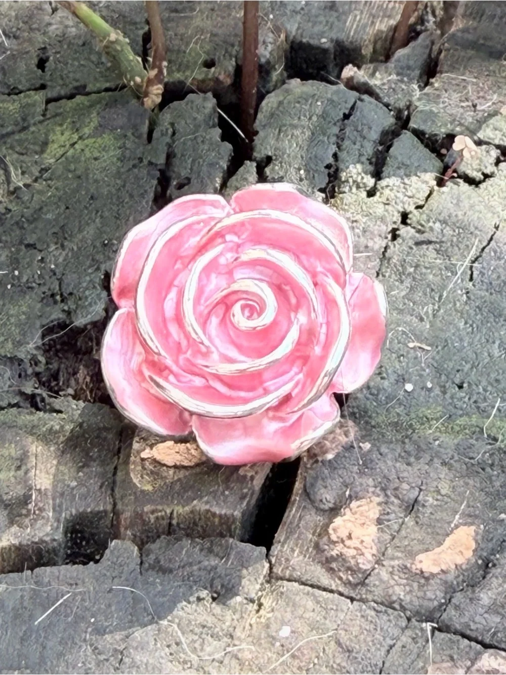 🌹🩷 Pink Rose Enamel Stretch Statement Ring - Elegant Floral Design